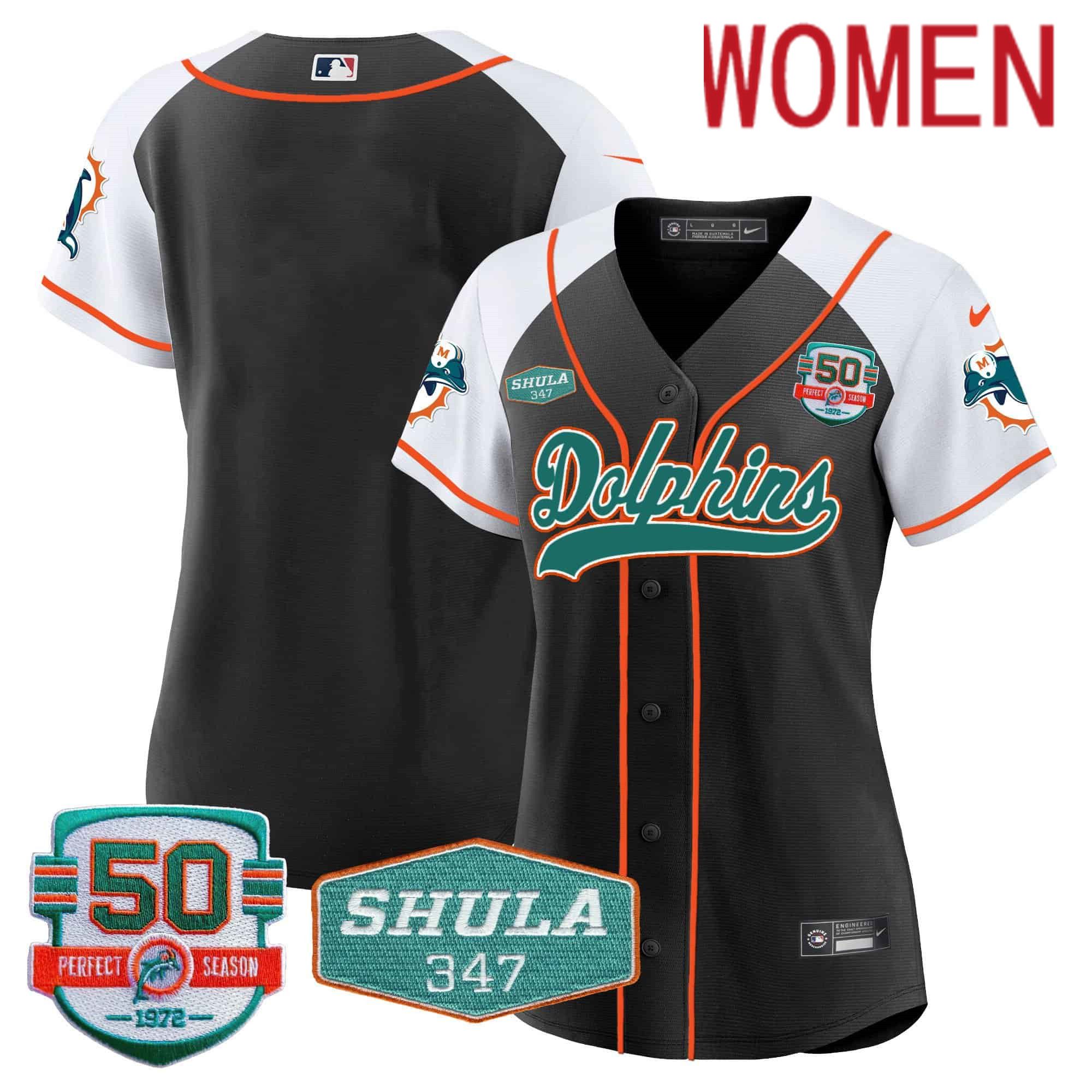 Women Miami Dolphins Blank Black 2024 Nike 50th Don Shula Memorial Patch Baseball NFL Jersey